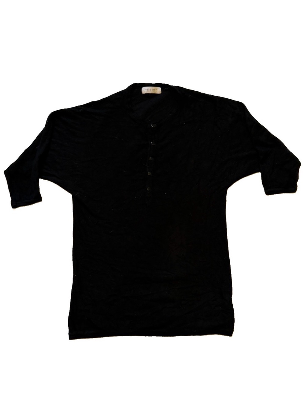 Zara Black Short Sleeve Henley Tee 3/4 length